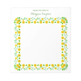 Customized Pretty Yellow Flowers From the Desk of Notepad