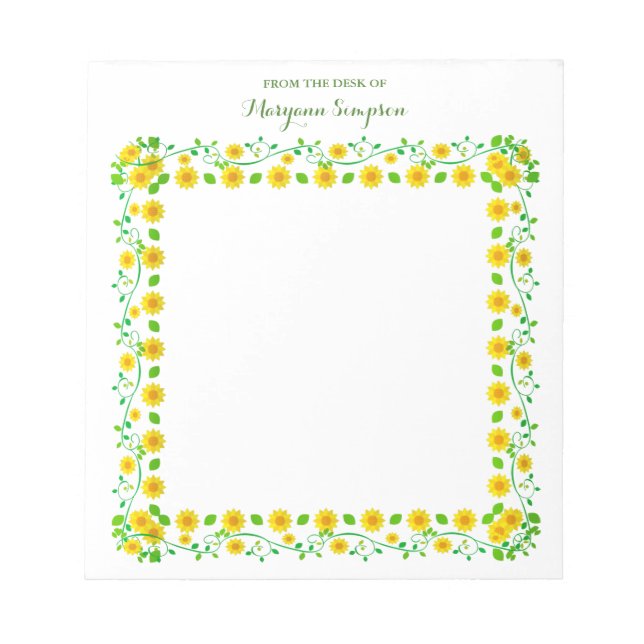 Customized Pretty Yellow Flowers From the Desk of Notepad (Front)