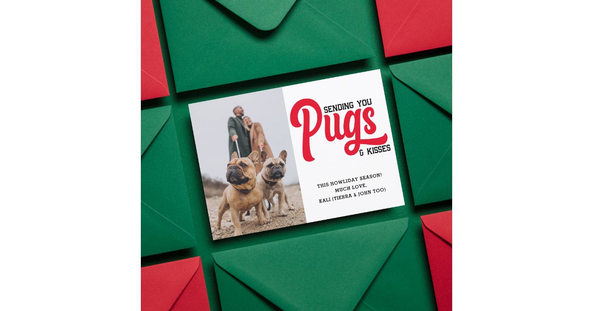 Customized Pug Dog Christmas Picture Custom Photo Holiday Card | Zazzle