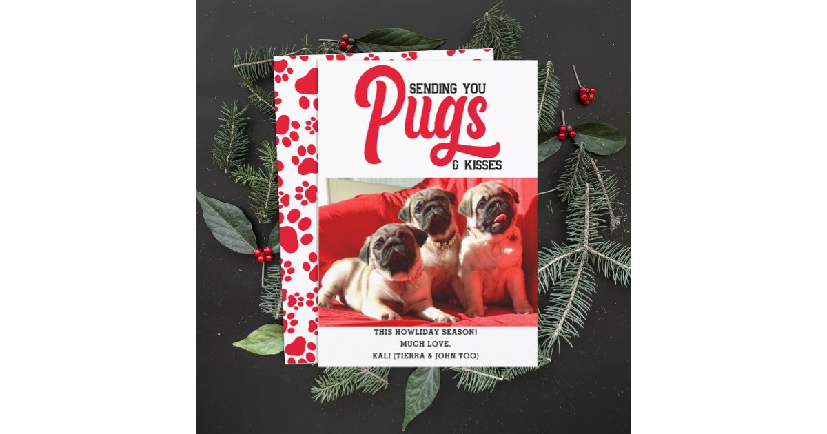 Customized Pug Dog Christmas Picture Custom Photo Holiday Card | Zazzle