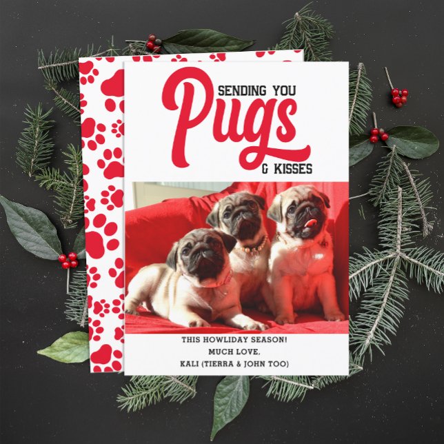 Customized Pug Dog Christmas Picture Custom Photo Holiday Card (Creator Uploaded)
