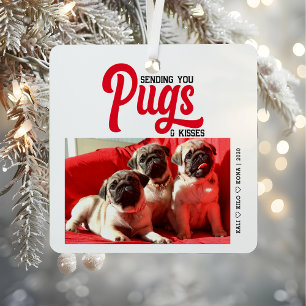 Customized Pug Dog Christmas Picture Custom Photo Metal Ornament