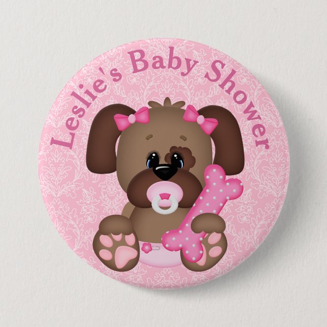 Customized Puppy Baby Shower Button (Front)