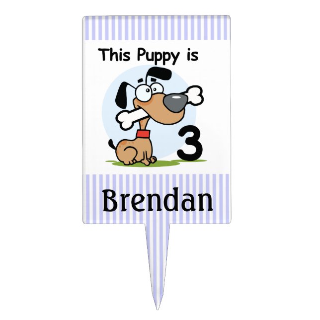 Customized Puppy Dog 3rd Birthday Cake Topper (Front)