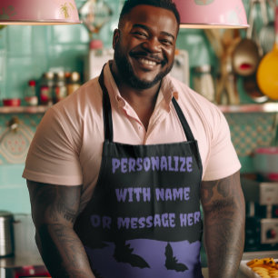 Customized Purple and Black Bat Halloween  Apron