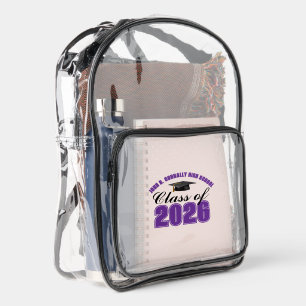 Customized Purple Class of 2026 Graduation Clear Backpack