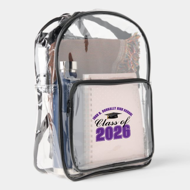 Customized Purple Class of 2026 Graduation Clear Backpack (Right)