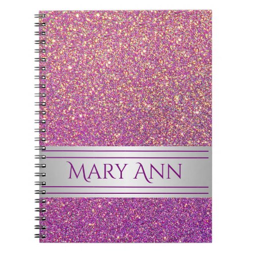 Customized Purple Confetti Glitter Faux Sparkling Notebook