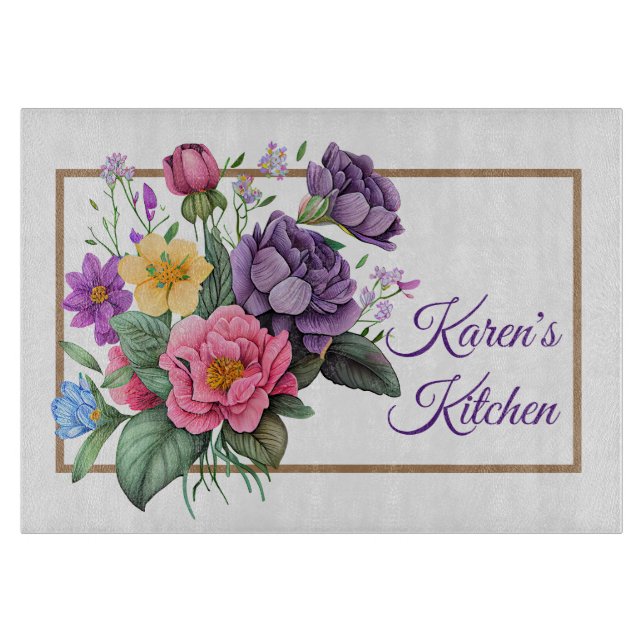 Customized Purple Rose Bouquet Cutting Board (Front)