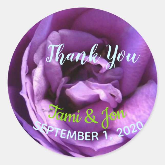 Customized Purple Rose Design Classic Round Sticker (Front)