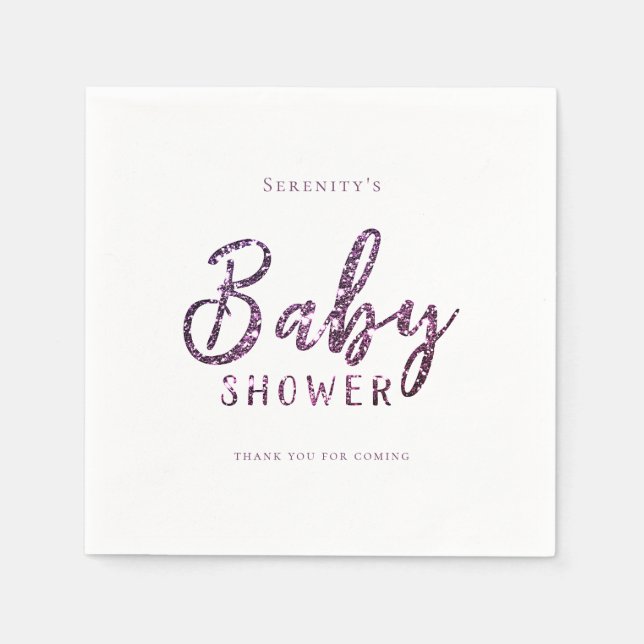 Customized purple sparkle glitter baby shower napkins (Front)