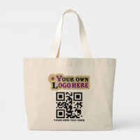 Large Custom Tote Bag with Logo Qr Code & Text