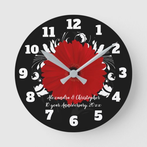 Customized QuoteAnniversary Red Gerbera Daisy Round Clock