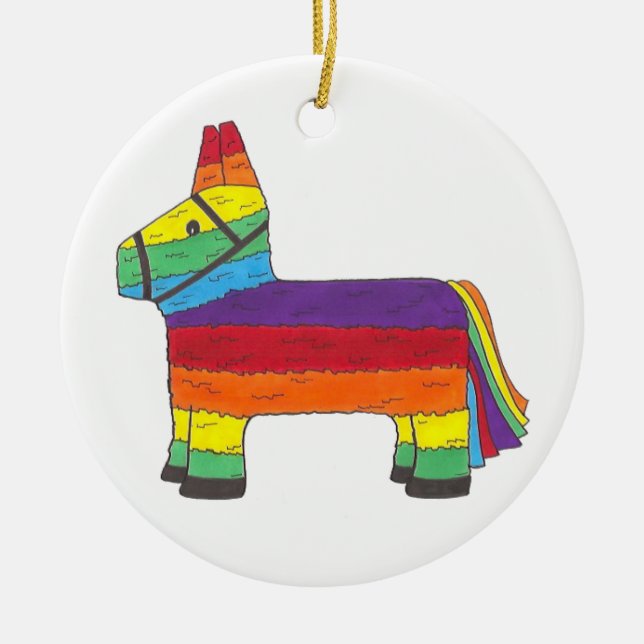 Customized Rainbow Piñata Birthday Party Favor Ceramic Ornament (Front)