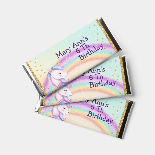 Customized Rainbow Unicorn  Hershey Bar Favors (Front)