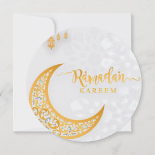 Customized Ramadan Kareem Circle White & Golden  Holiday Card