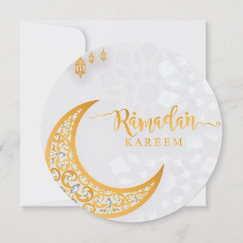 Customized Ramadan Kareem Circle White  Golden  Holiday Card