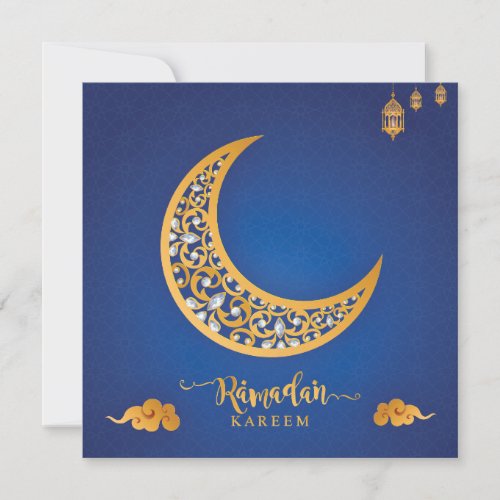 Customized Ramadan Kareem Mubarak Blue  Golden 3 Holiday Card