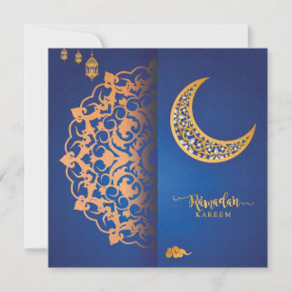 Customized Ramadan Kareem Mubarak Blue & Golden 4 Holiday Card