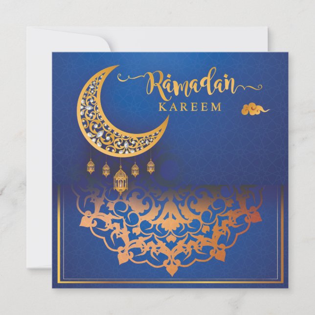 Customized Ramadan Kareem Mubarak Blue & Golden 5 Holiday Card (Front)