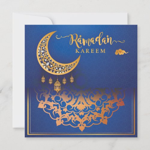Customized Ramadan Kareem Mubarak Blue  Golden 5 Holiday Card
