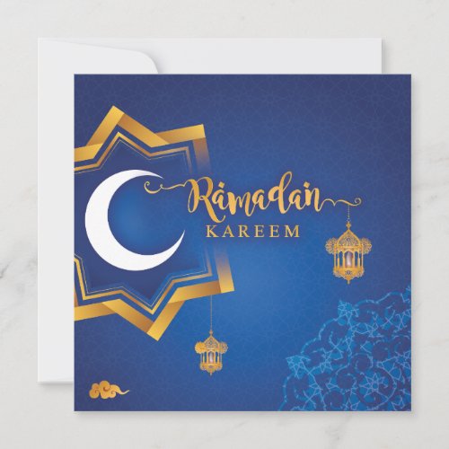 Customized Ramadan Kareem Mubarak Blue  Golden 6 Holiday Card