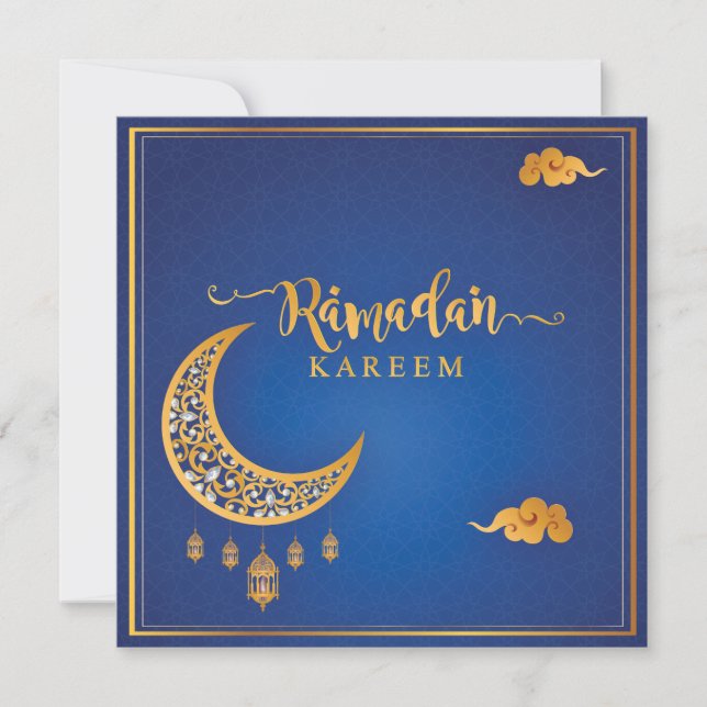 Customized Ramadan Kareem Mubarak Blue & Golden II Holiday Card (Front)