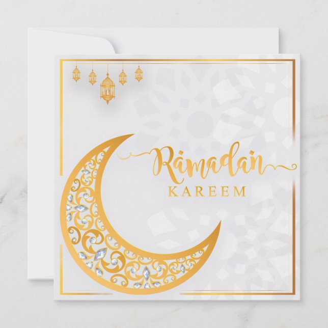 Customized Ramadan Kareem Mubarak White & Golden 1 Holiday Card (Front)