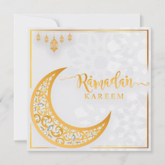 Customized Ramadan Kareem Mubarak White & Golden 1 Holiday Card