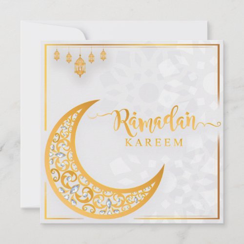 Customized Ramadan Kareem Mubarak White  Golden 1 Holiday Card
