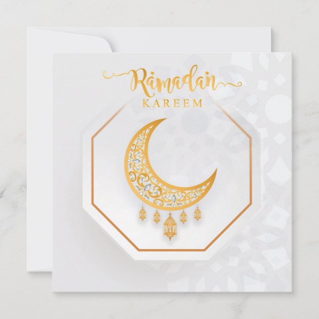 Customized Ramadan Kareem White & Golden 2 Holiday Card (Front)