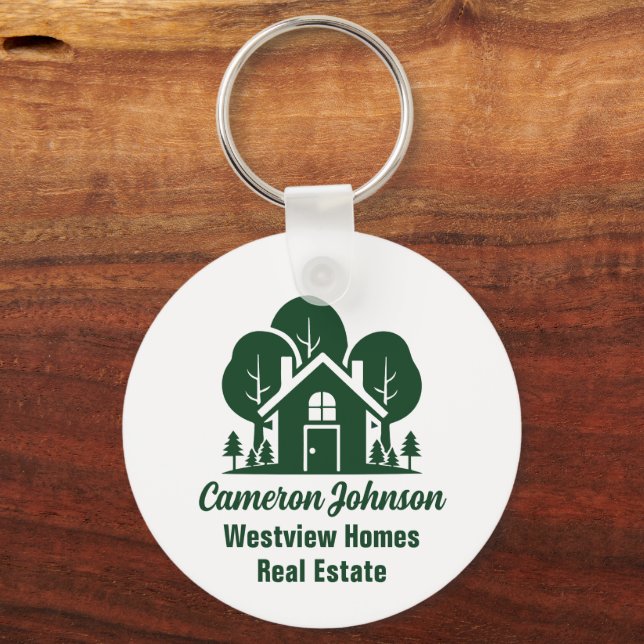 Customized Real Estate Company Green Forest House  Keychain (Front)