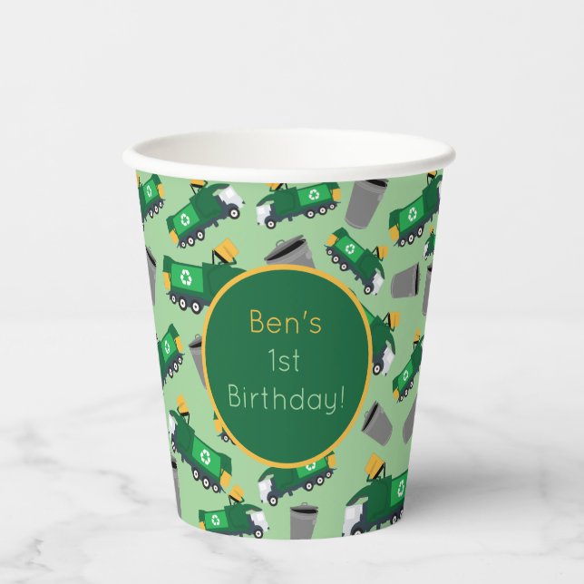 Customized Recycling Garbage Truck Pattern Paper Cups (Front)