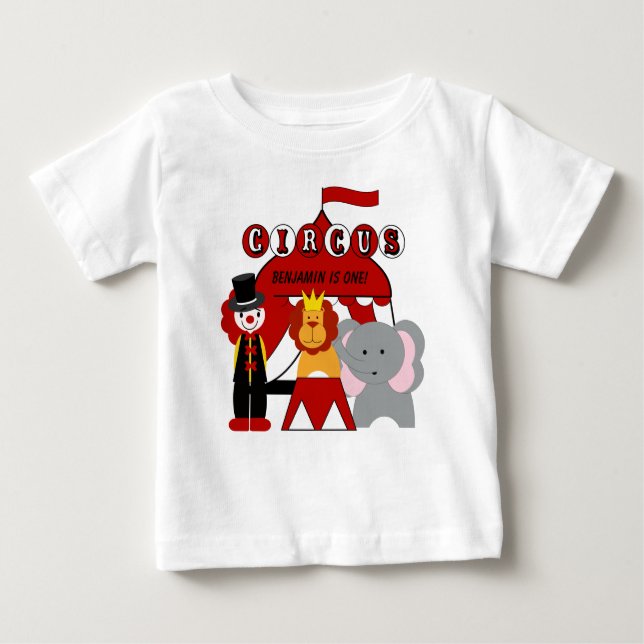 Customized Red and White Circus Birthday T-shirt (Front)