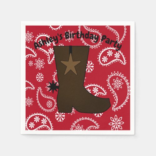 Customized  Red Bandana Cowboy Boot Paper Napkins