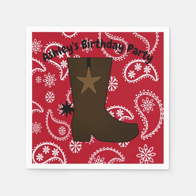 Customized  Red Bandana Cowboy Boot Paper Napkins (Front)