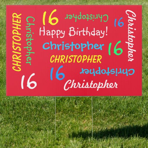 Customized Red Birthday Any Name Age Sign