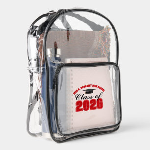 Customized Red Class of 2026 Graduation Clear Backpack