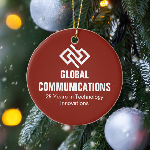 Customized Red Cyber Technology Company Christmas Ceramic Ornament