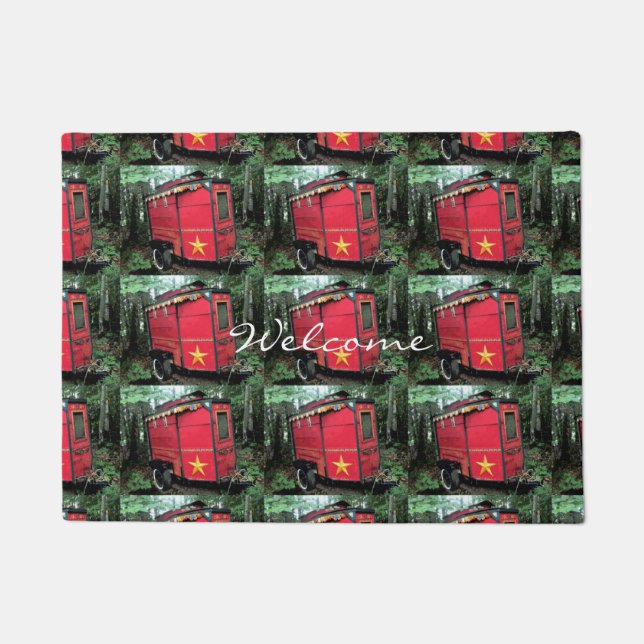 Customized Red Gypsy tiny caravan Doormat (Front)