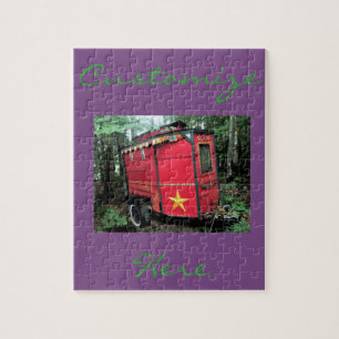 Customized Red Gypsy tiny caravan Jigsaw Puzzle