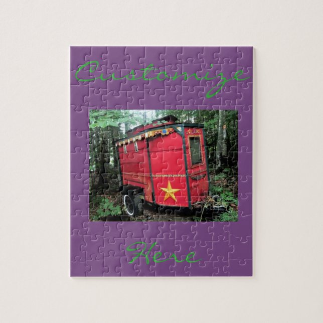 Customized Red Gypsy tiny caravan Jigsaw Puzzle (Vertical)