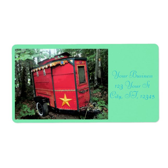 Customized Red Gypsy tiny caravan Label (Front)