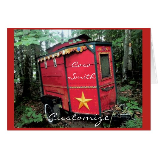Customized Red Gypsy tiny caravan On caravan Cards (Front Horizontal)