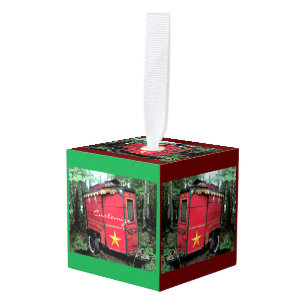 Customized Red Gypsy tiny caravan On caravan Cube Ornament