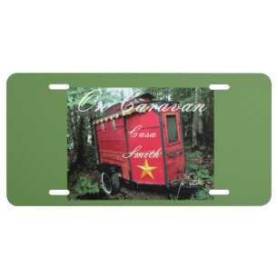 Customized Red Gypsy tiny caravan On caravan License Plate