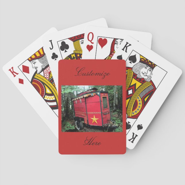 Customized Red Gypsy tiny caravan On caravan Poker Cards (Back)