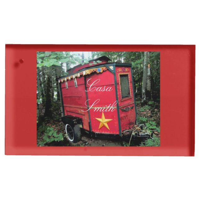 Customized Red Gypsy tiny caravan Place Card Holder (Front)