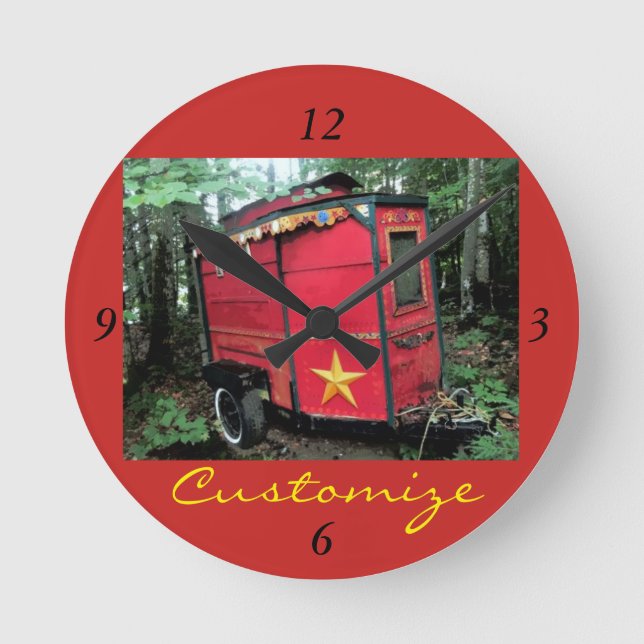 Customized Red Gypsy tiny caravan Round Clock (Front)