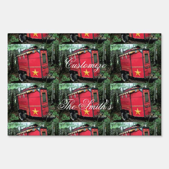 Customized Red Gypsy tiny caravan Sign (Front)